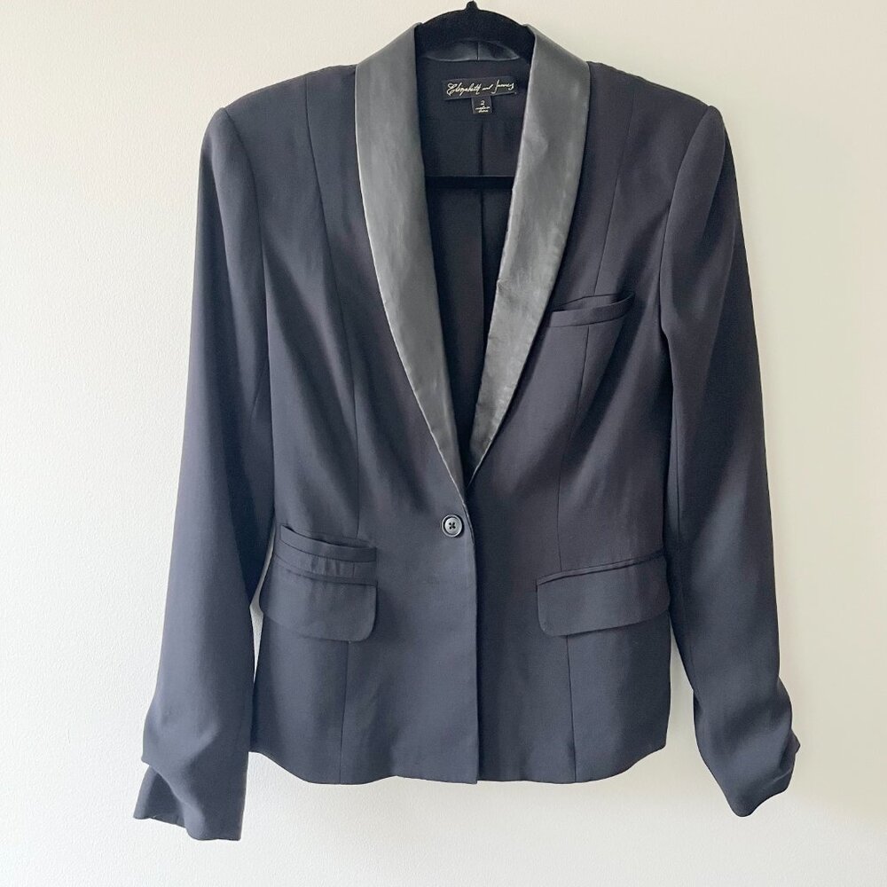 Elizabeth and James leather-trimmed blazer, black, 2 / XS